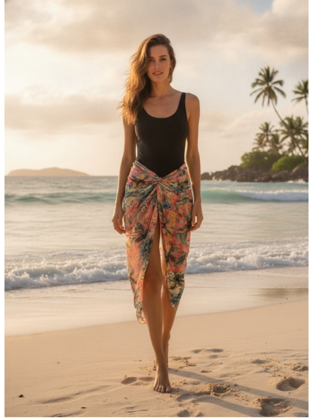 ASOS Tropical Print Sarong Size 2 Pink and Green
